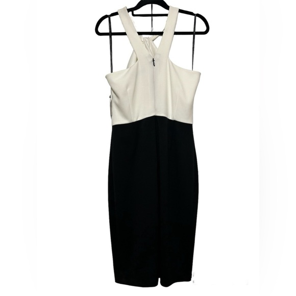 Guess Los Angeles Twisted Front Halter Neck Women's Dress, Ivory & Black Sz 12 - Picture 2 of 5
